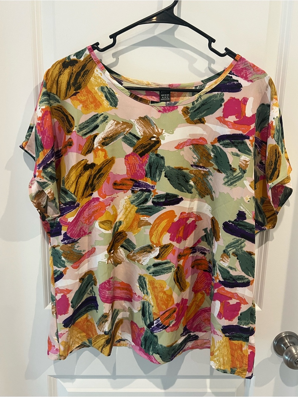 SHEIN Multicolor Brushstroke Short Sleeve Top Size XL